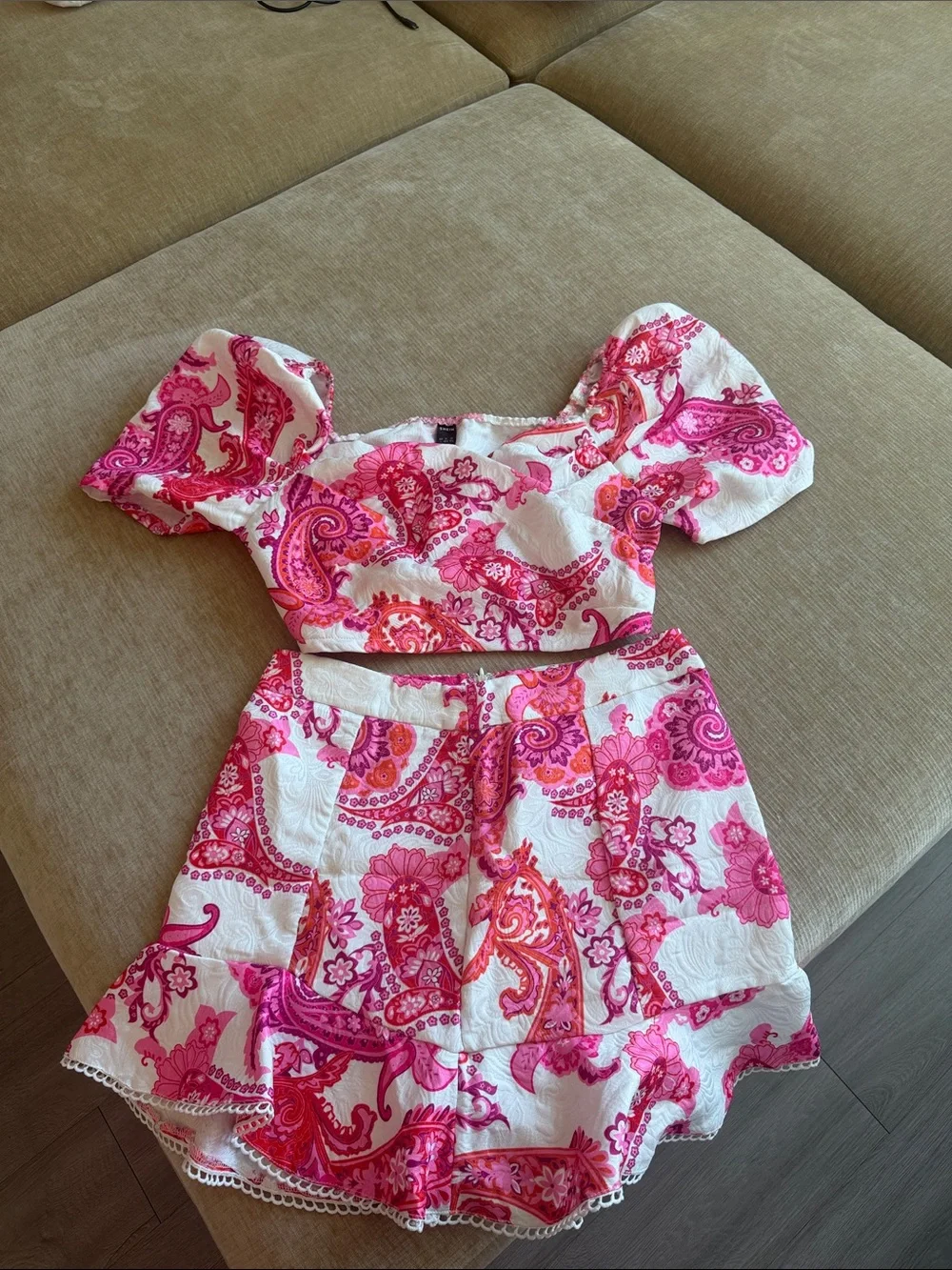 Pink Paisley Two-Piece Crop Top & Skirt Set